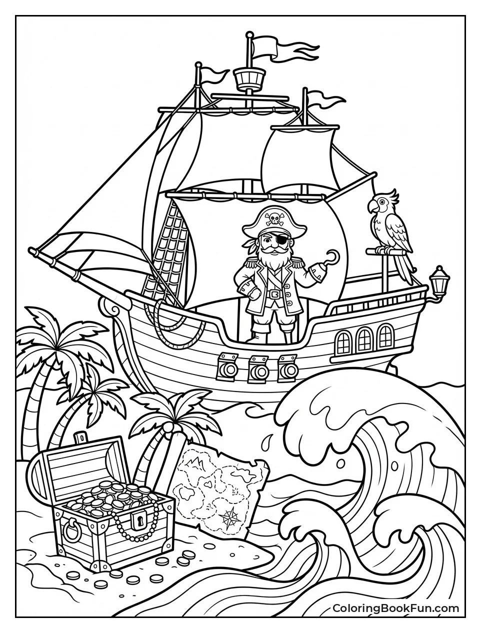 Intricate Pirate Ship Ocean Scene