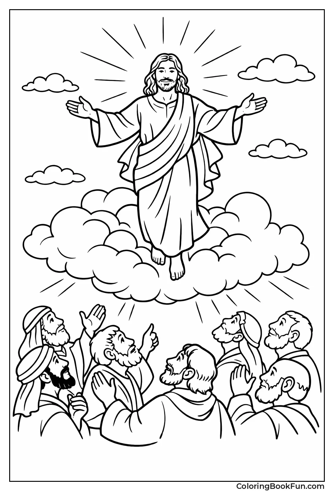 Jesus Ascends on Bright Clouds