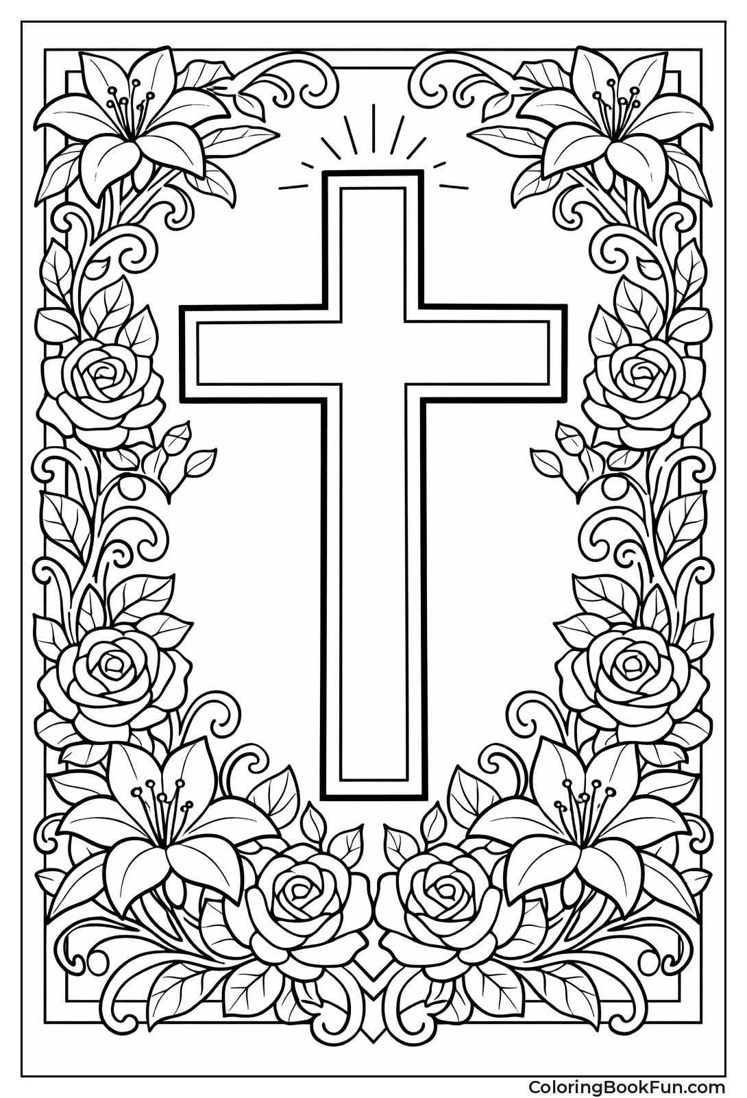 Floral Vines Frame Center Cross