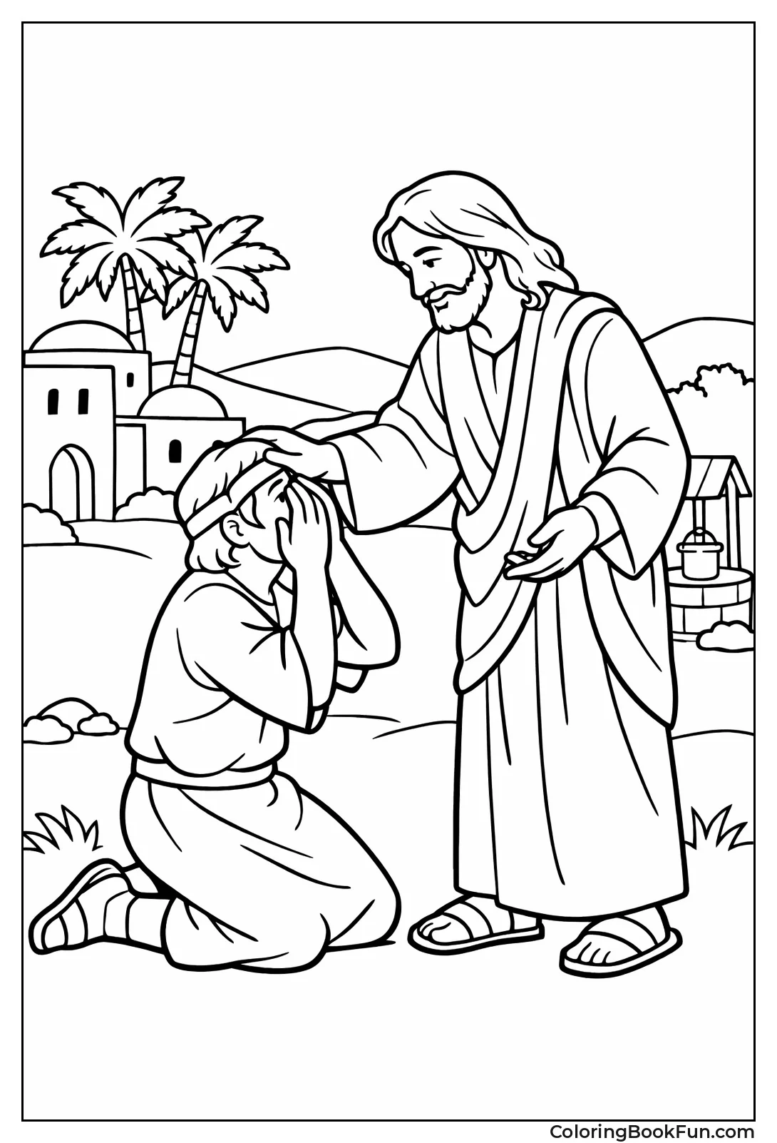 Jesus Heals Kneeling Blind Man