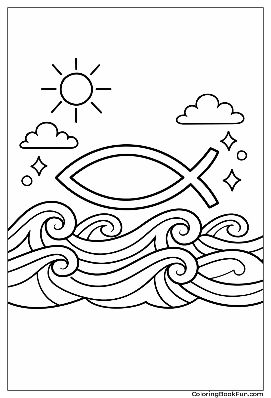 Ichthys Fish Swims in Waves