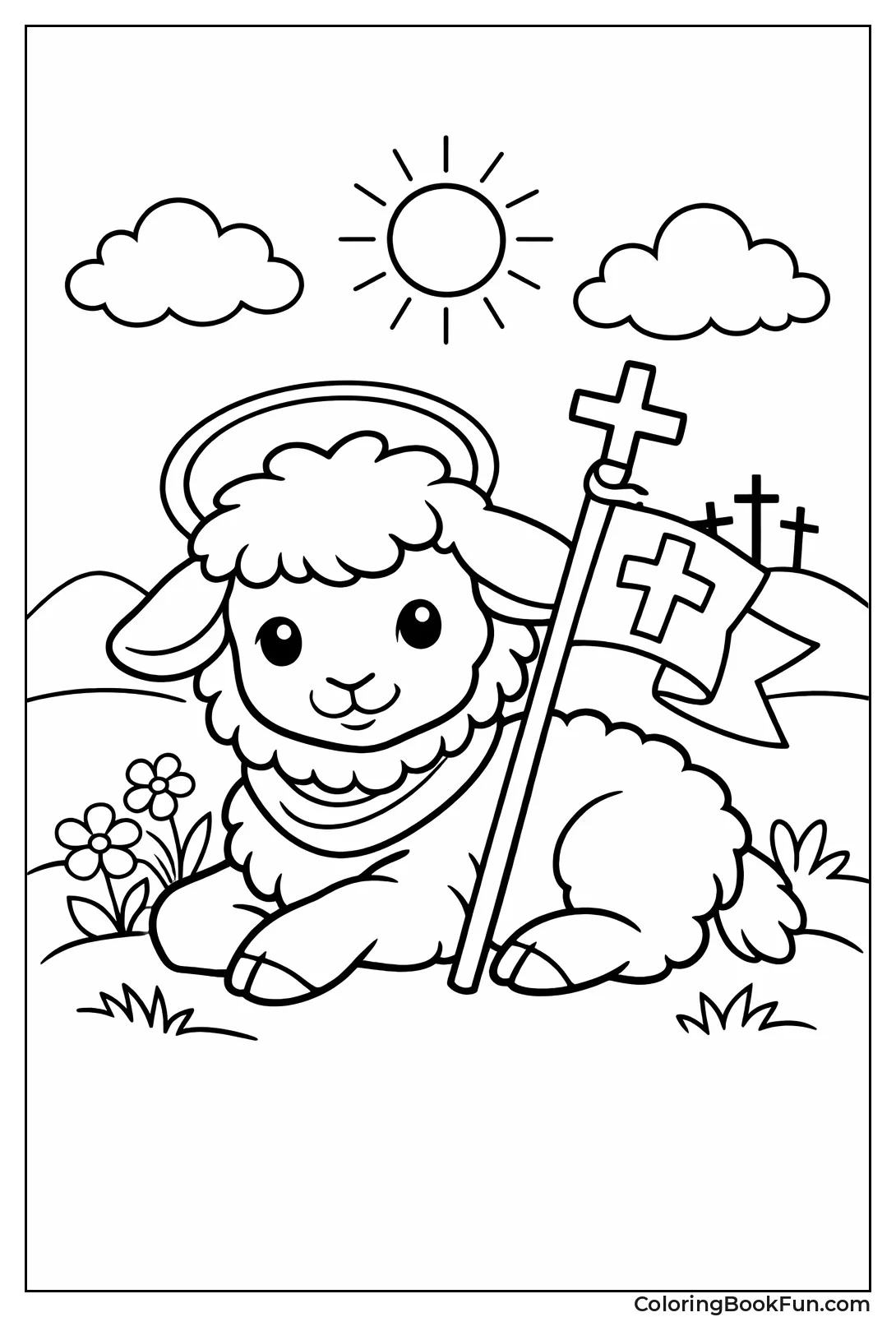 Gentle Lamb Carries Cross Banner