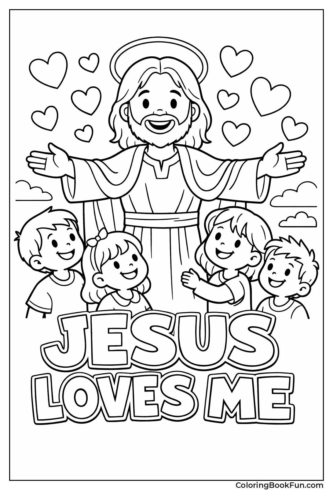 Jesus Hugs Children with Hearts