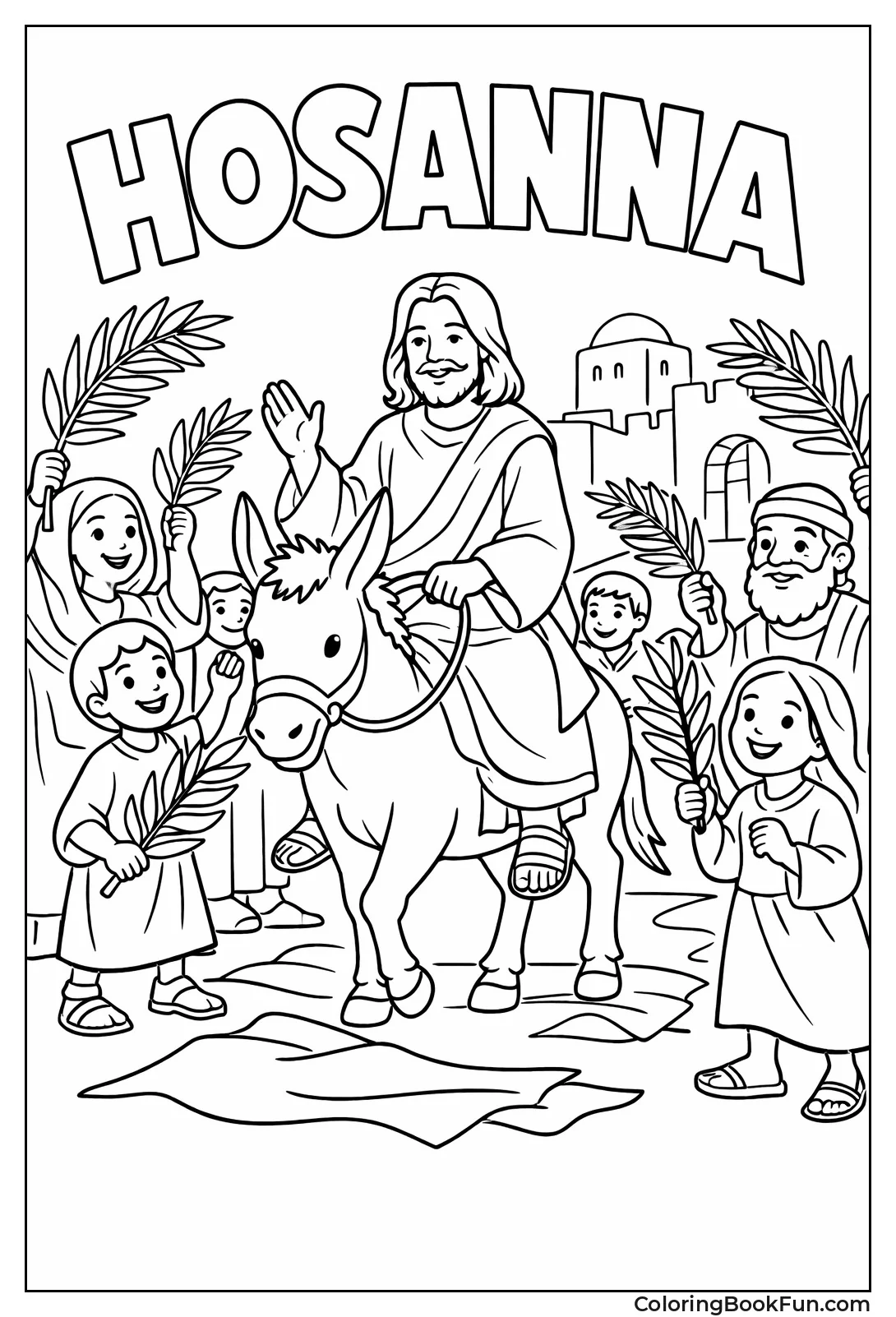 Jesus Rides Donkey with Palms