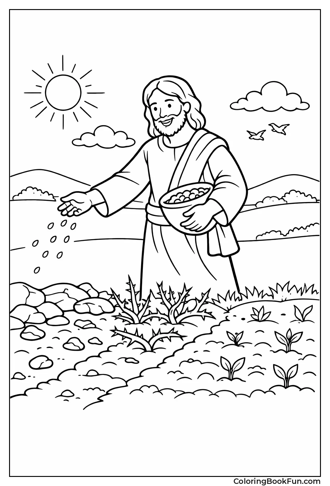 Sower Drops Seeds on Soil