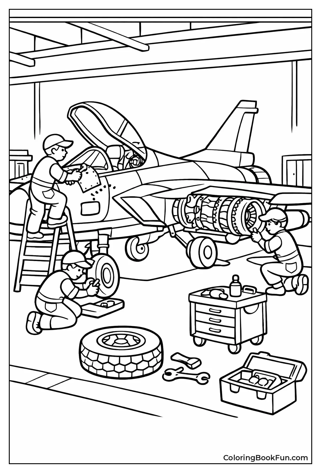 Mechanics Repairing Jet Hangar