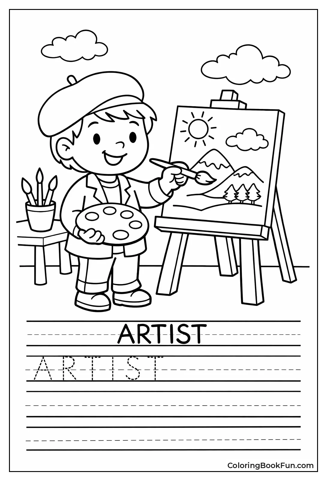 Artist Painting with Brushes