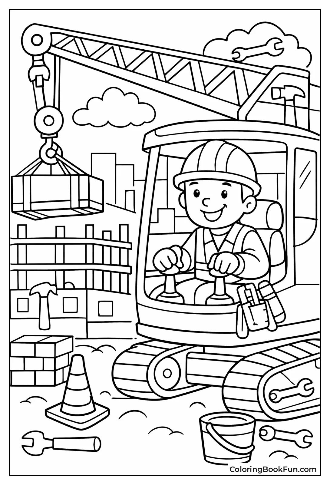 Worker Driving Tall Crane