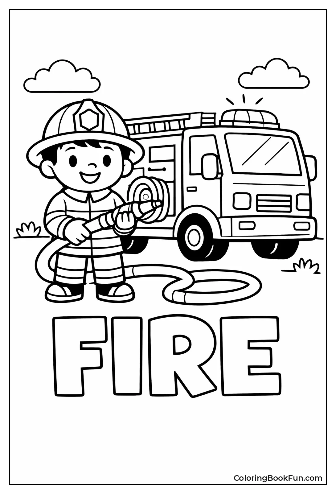 Smiling Firefighter Holding Hose