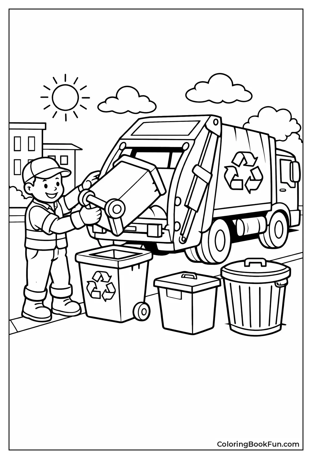 Worker Loading Garbage Truck