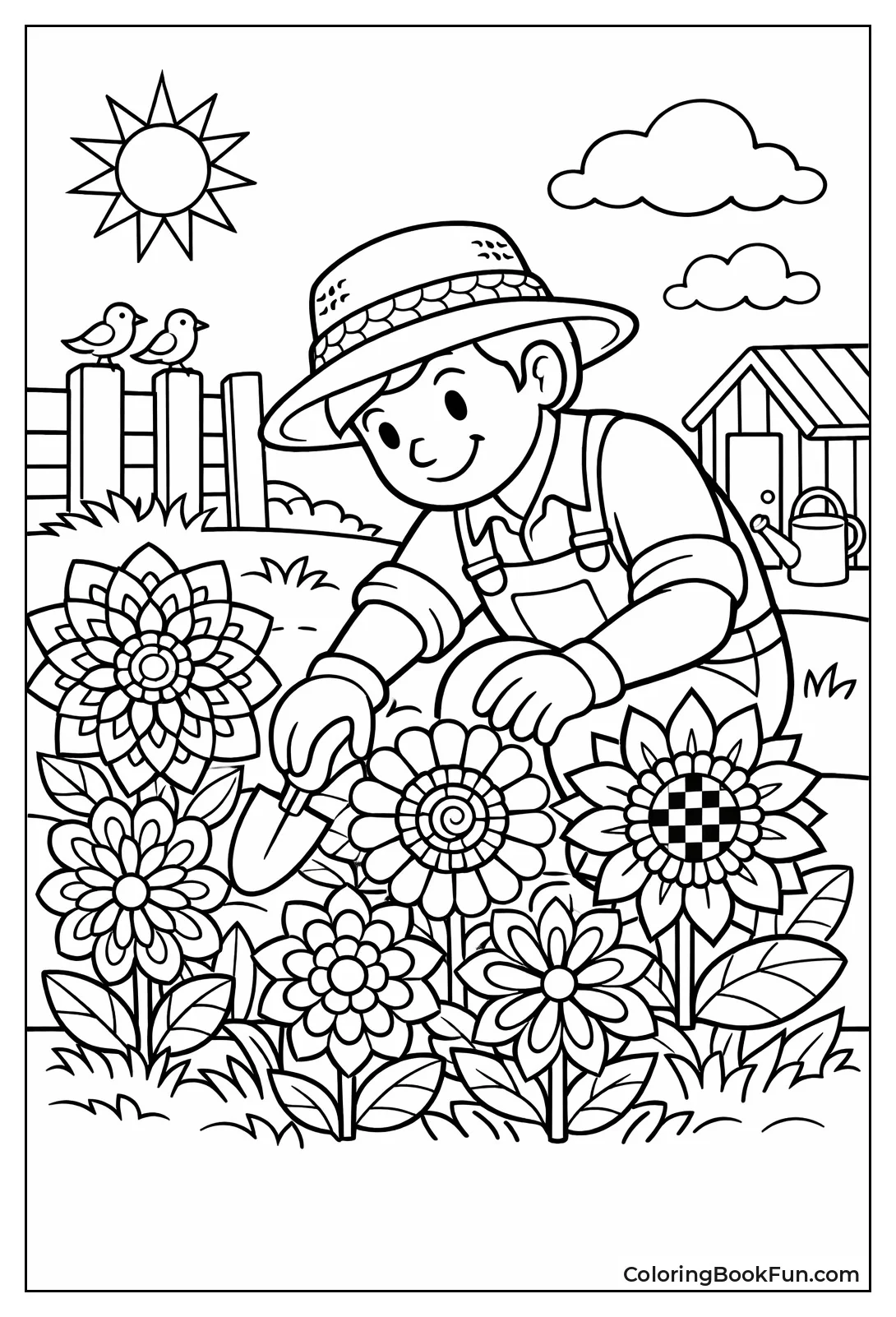 Gardener Tending Flower Bed