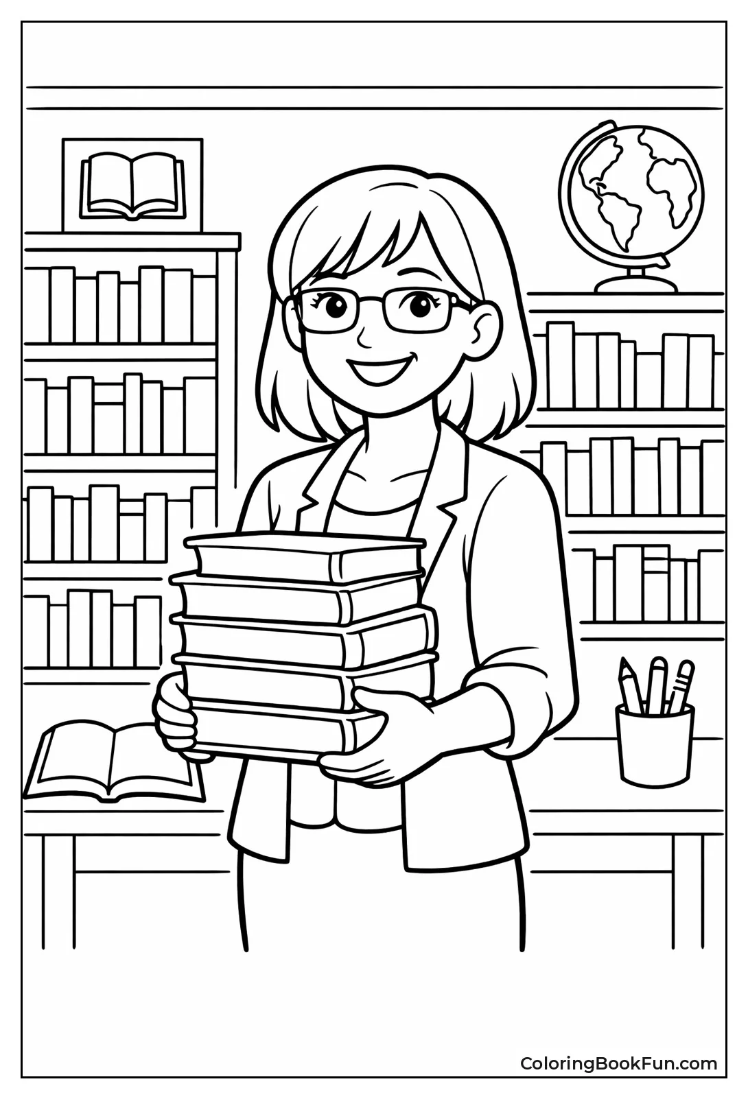 Librarian Stacking Tall Books