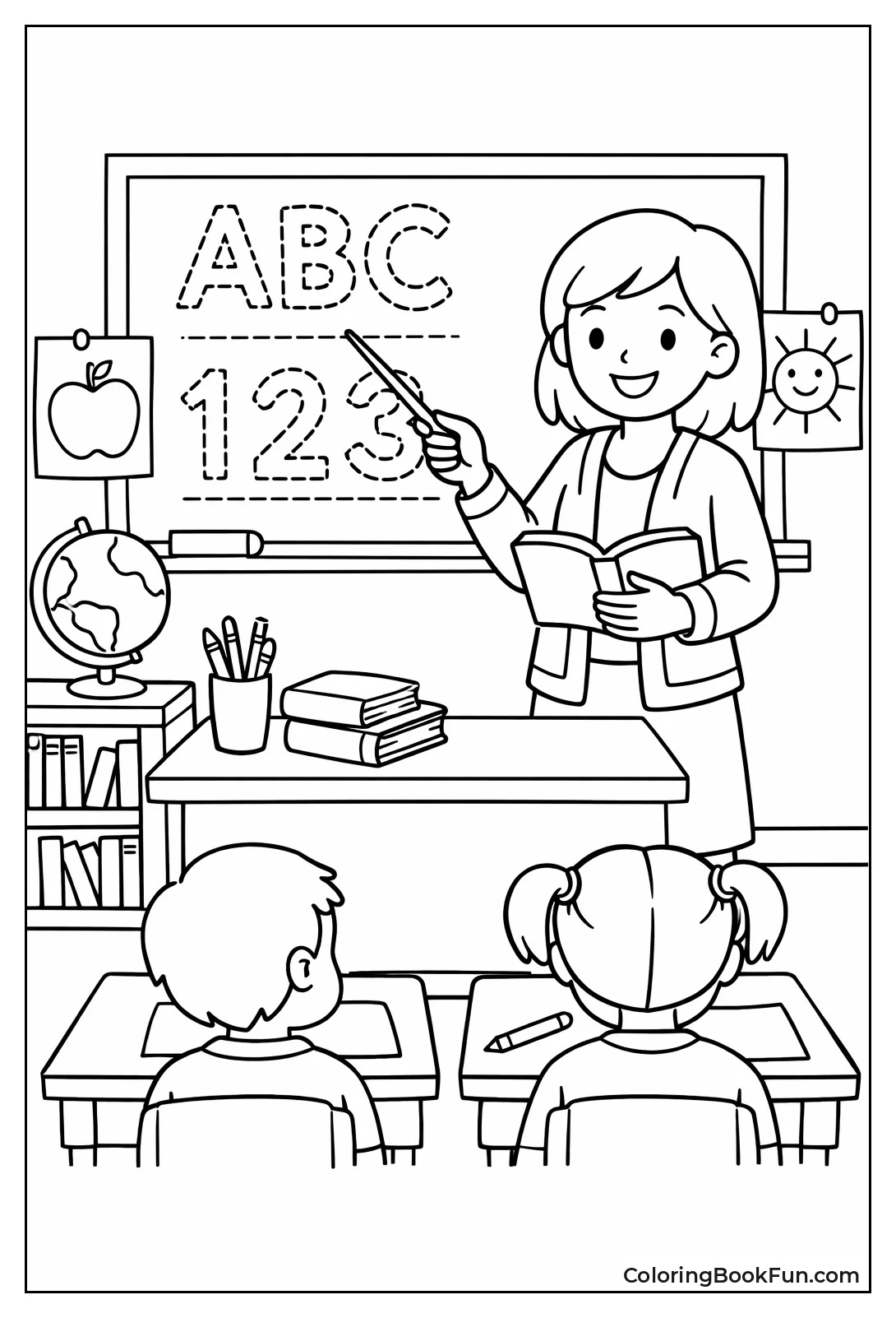 Teacher Pointing at Chalkboard