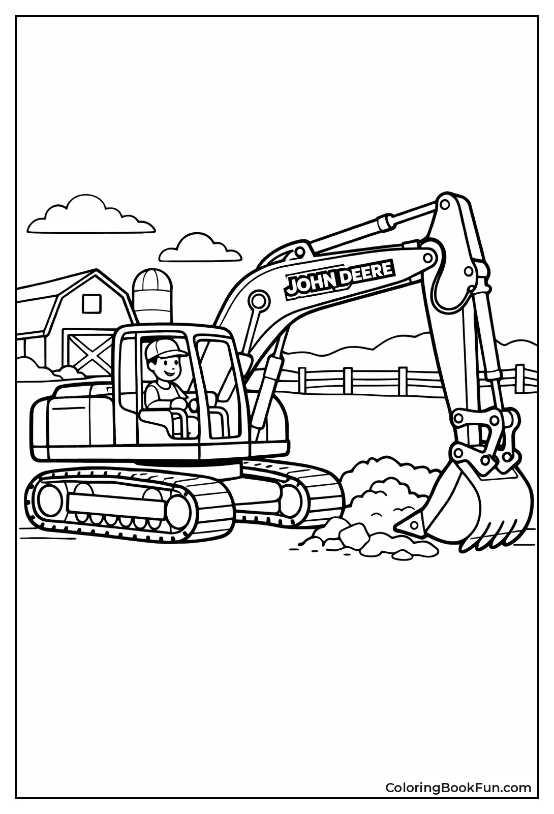 Green John Deere Excavator on Farm