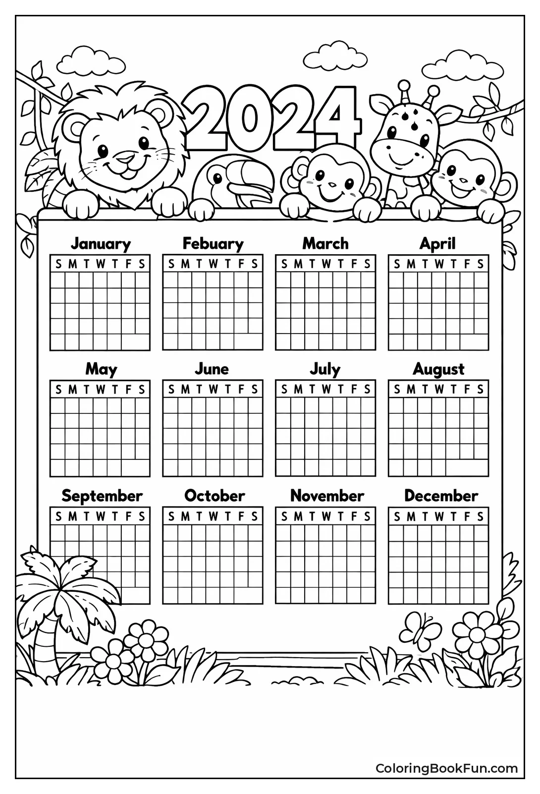 Jungle Animals Peek over Calendar