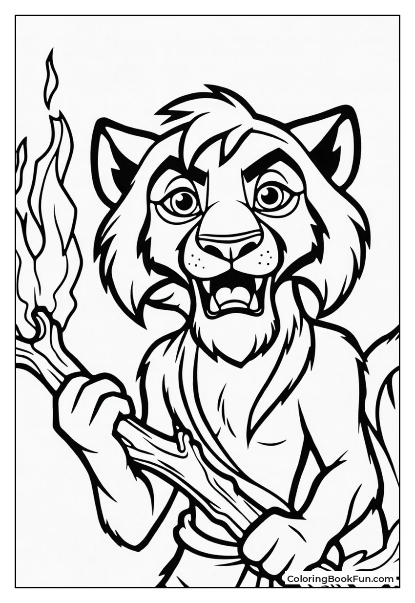 Mowgli Waves Flaming Branch at Tiger