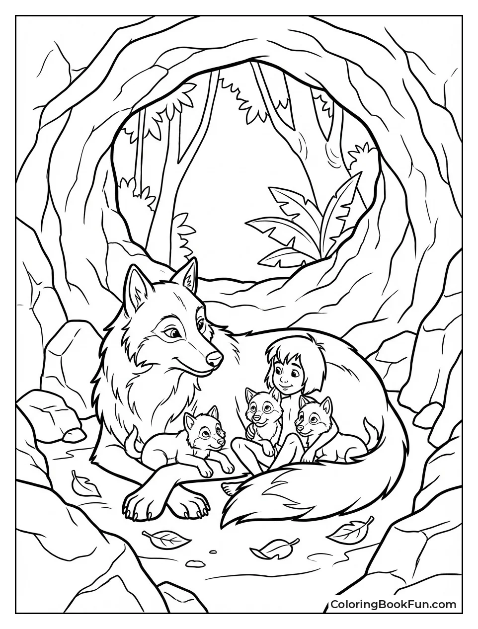 Raksha Cuddles Cubs and Mowgli