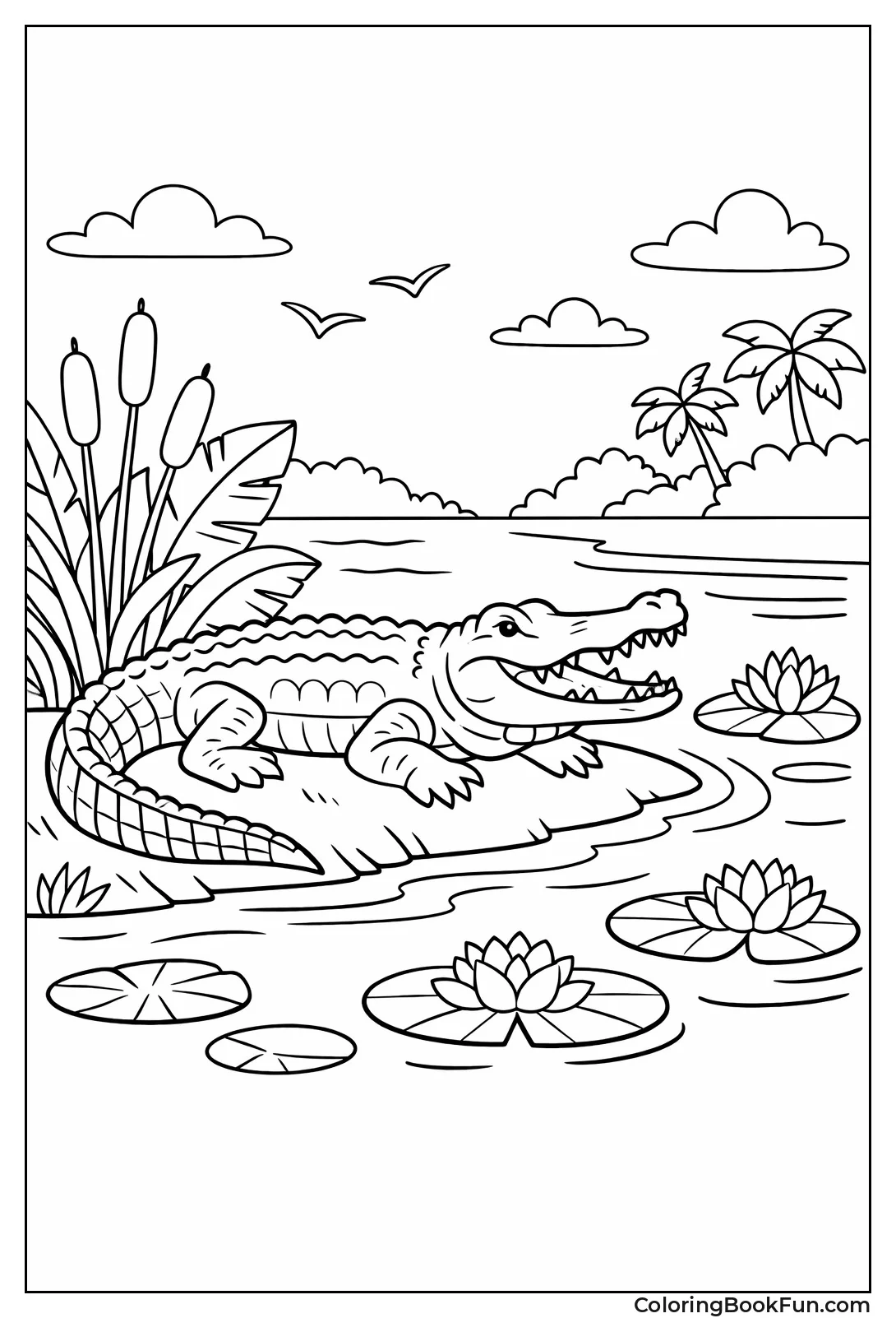 Crocodile Basks on Mud Bank