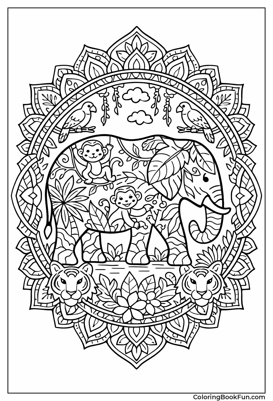Elephant Mandala with Leaves