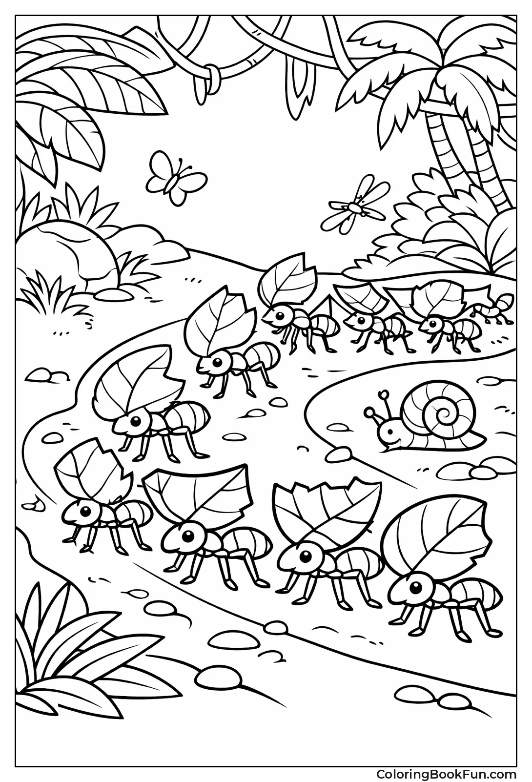 Ants Carry Leaves in Line