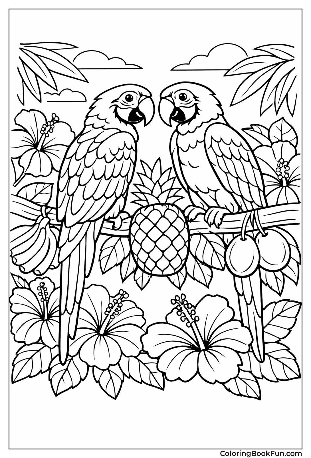 Macaws Perch on Fruit Branch