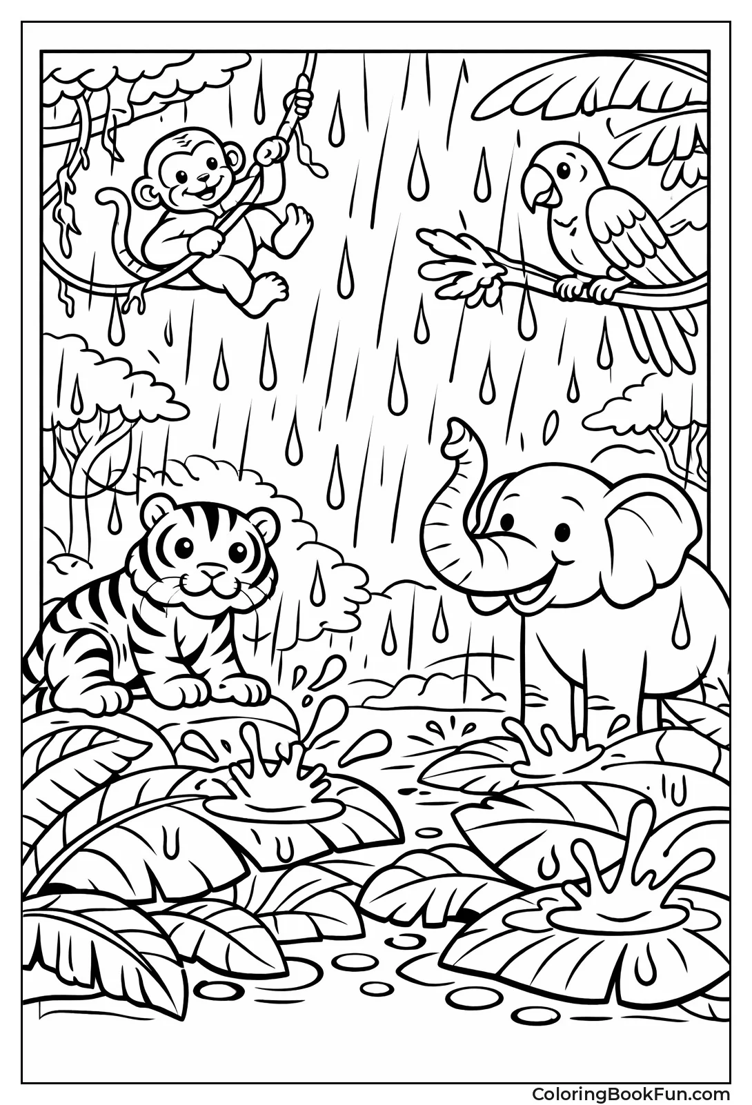 Rain Falls on Big Leaves