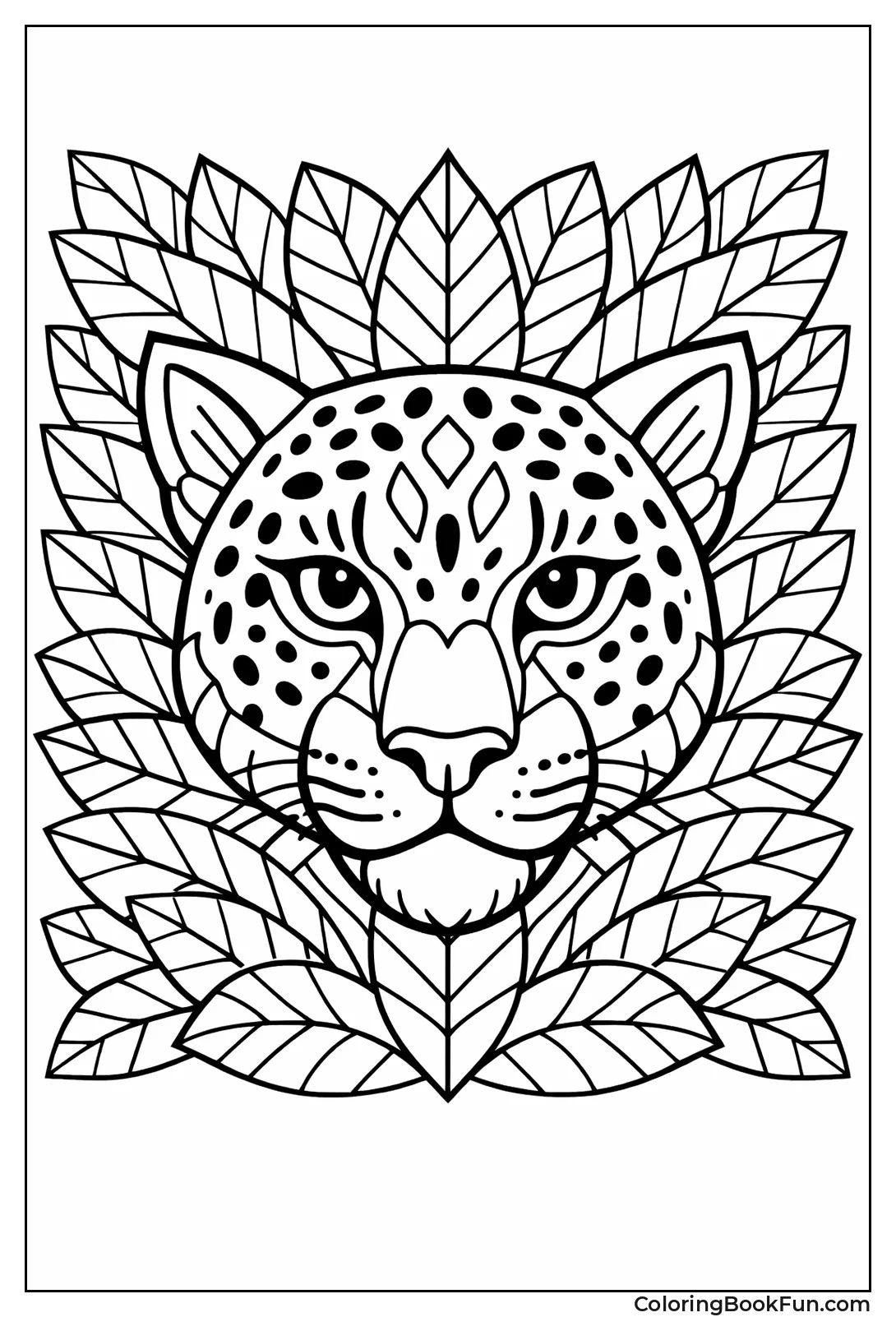 Jaguar Face with Leaf Patterns