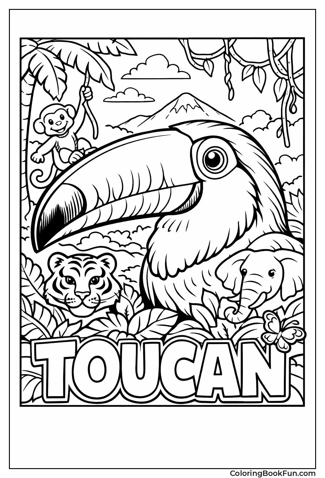 Toucan with Giant Colorful Beak