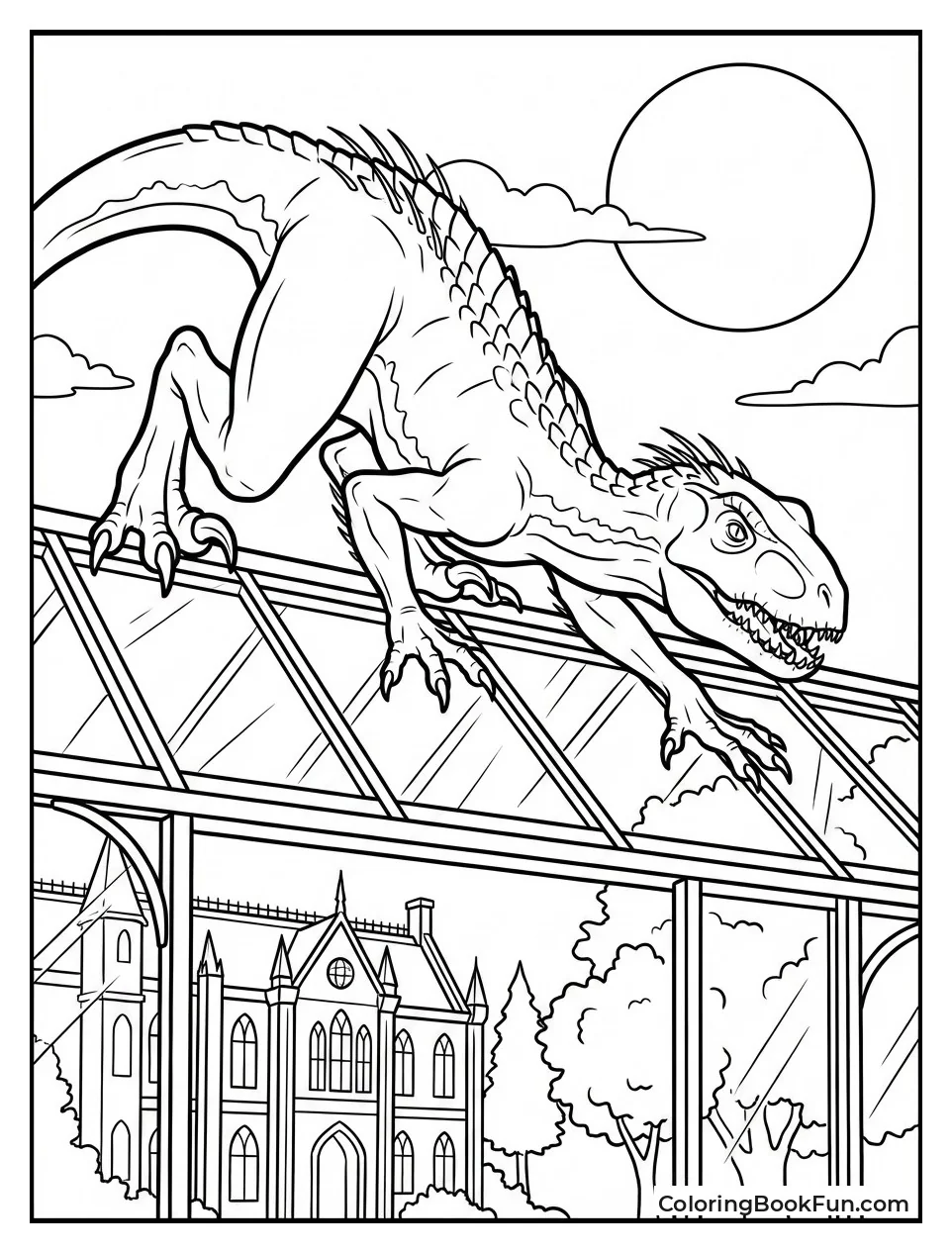 Indoraptor Creeps on Glass Roof
