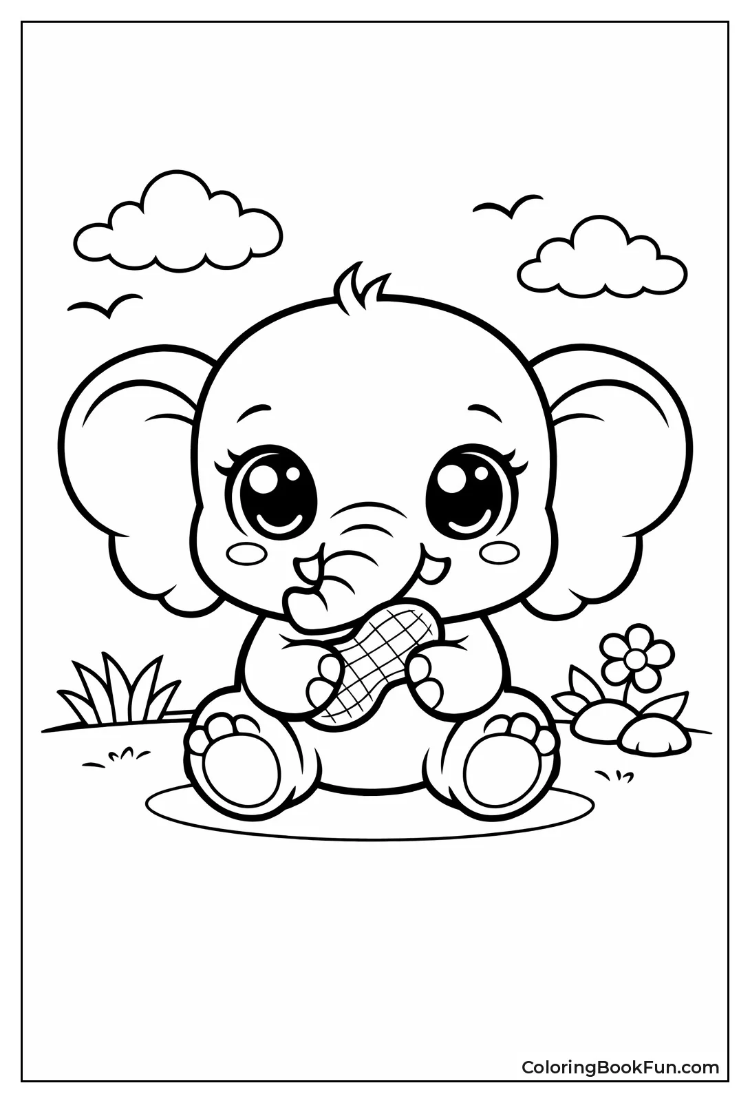 Kawaii Baby Elephant Holds Peanut