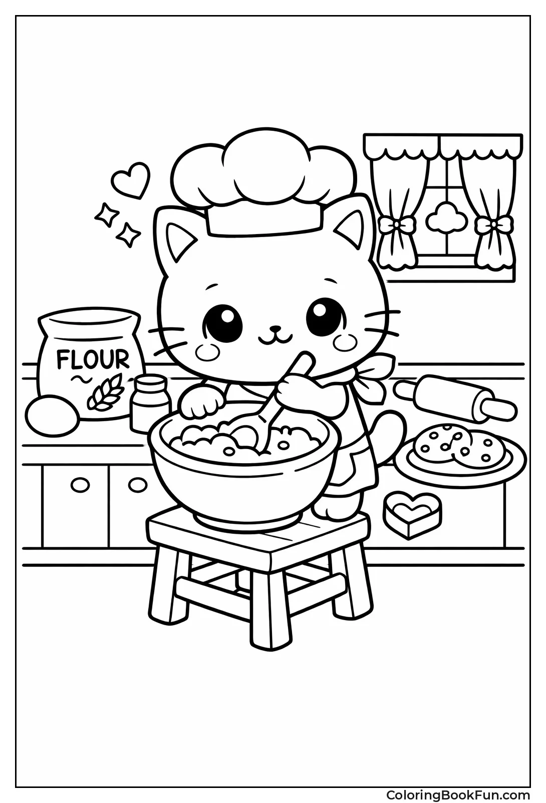 Cat Chef Stirring Dough