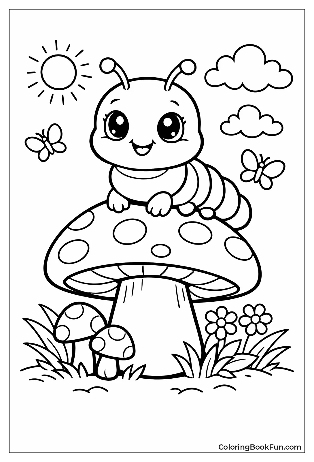 Kawaii Caterpillar Sits Happily