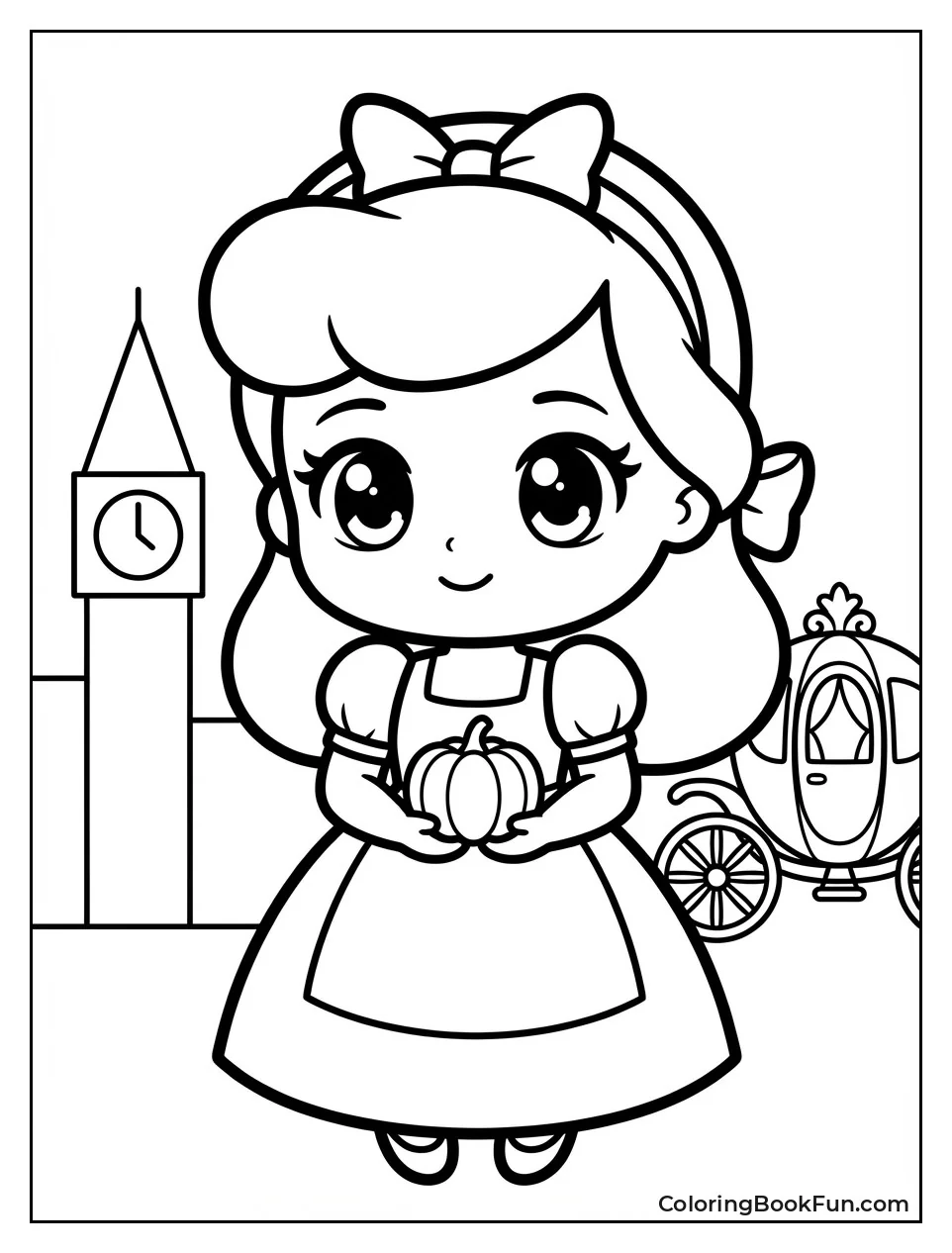 Cute Chibi Cinderella Holds Pumpkin