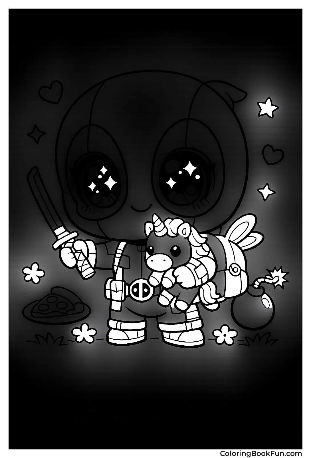 Kawaii Deadpool Sparkles with Big Eyes