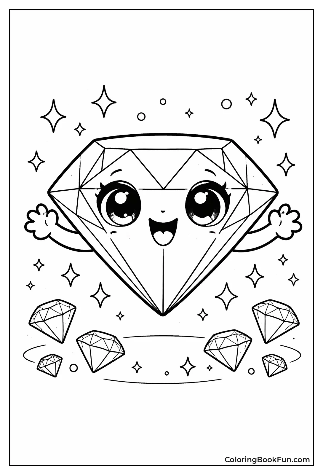 Kawaii Smiling Diamond Character