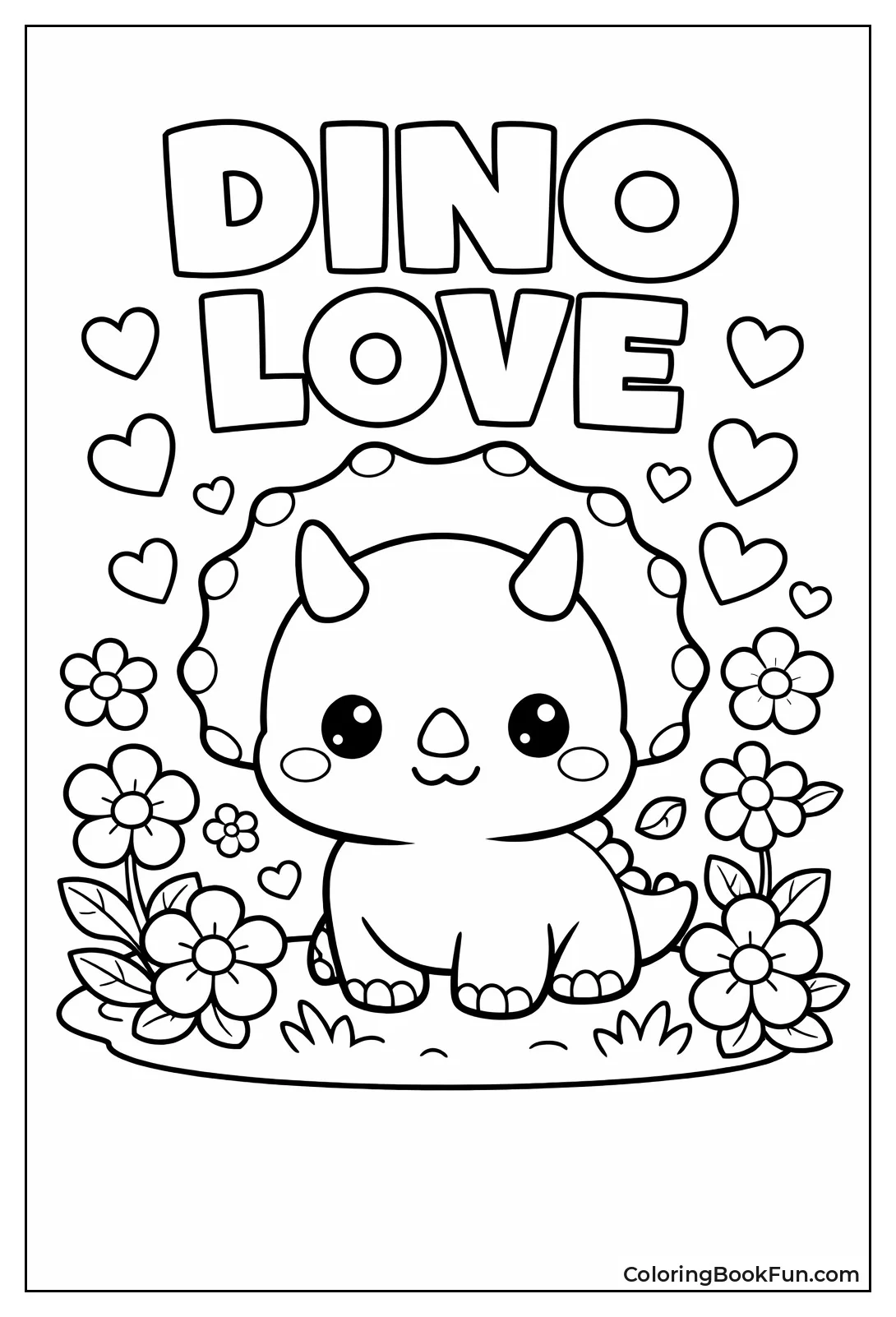 Kawaii Triceratops Loves Flowers