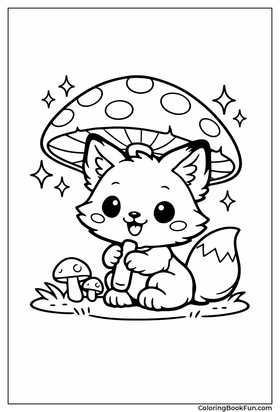 Kawaii Fox Holding Mushroom