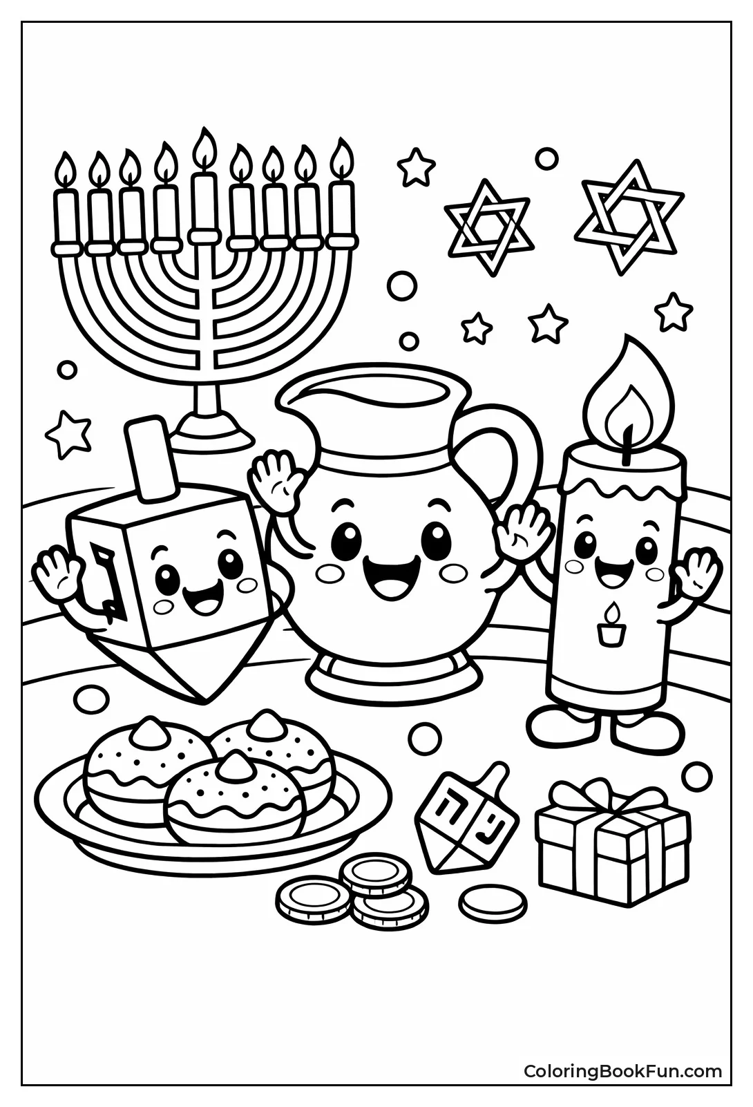 Kawaii Dreidel and Candle