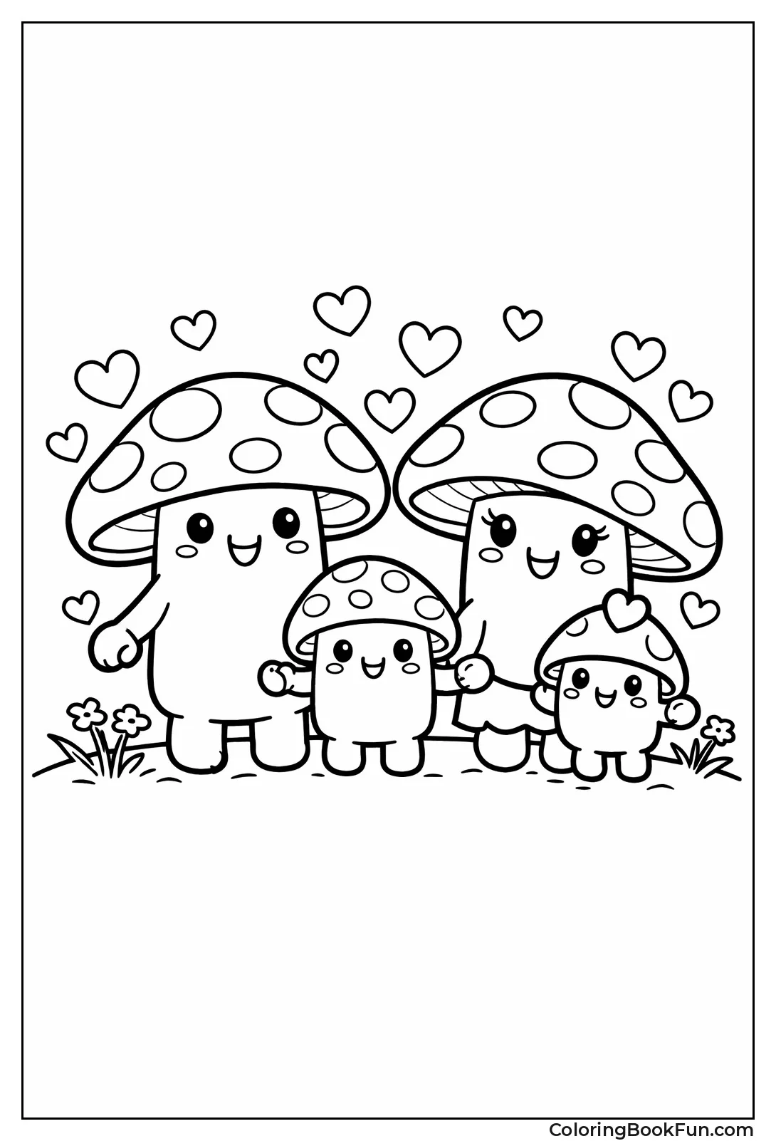 Kawaii Mushrooms Hold Hands