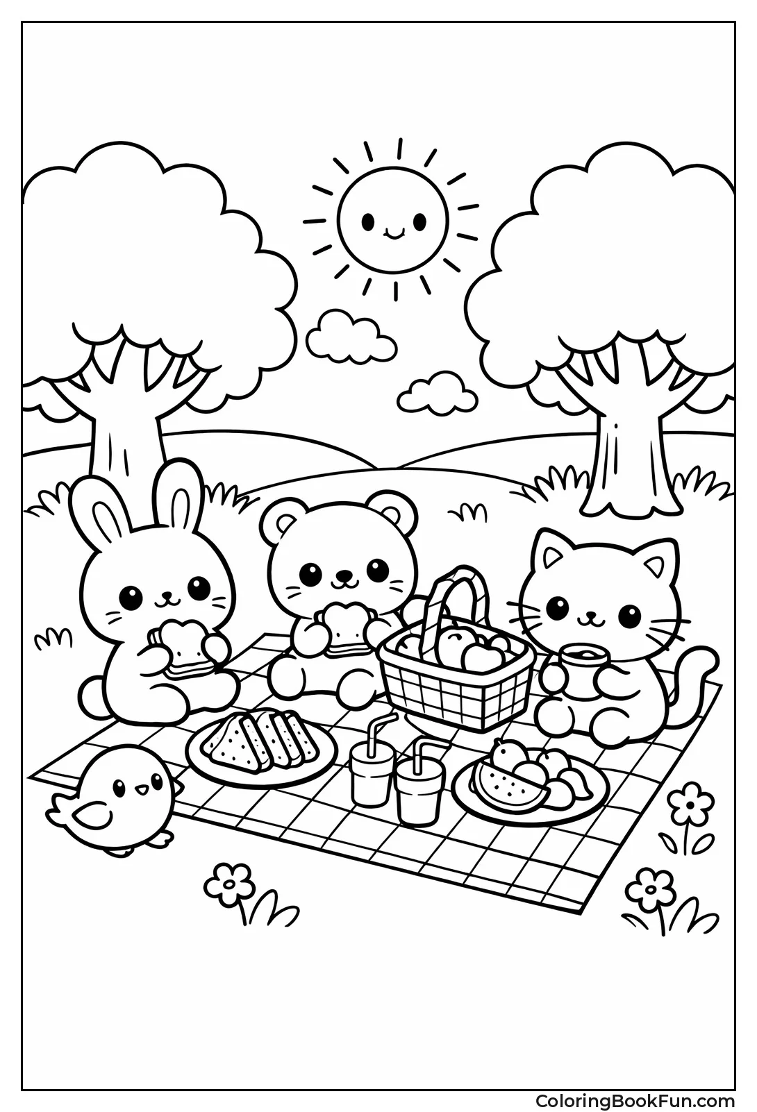 Animals Picnicking in Park