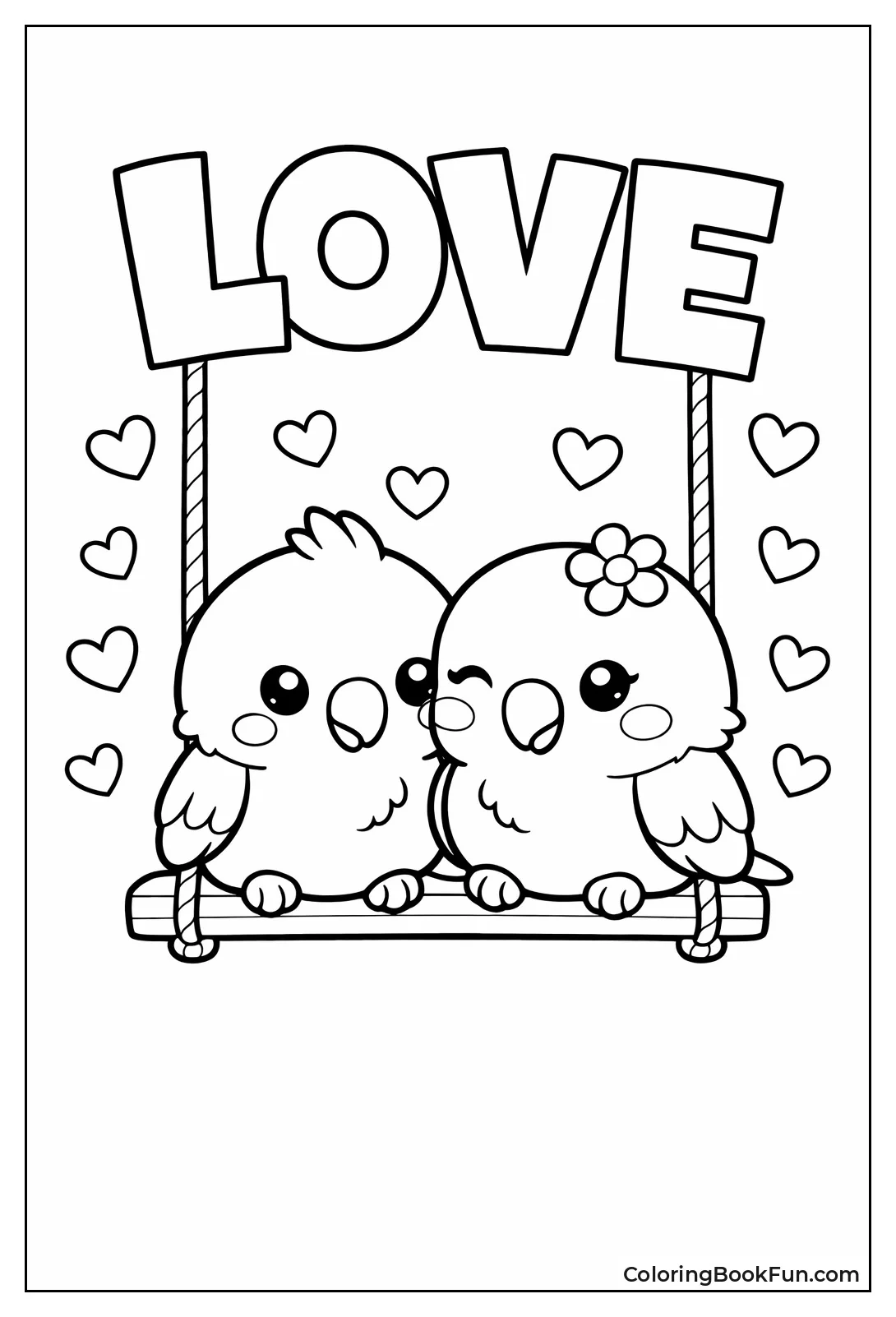 Kawaii Lovebirds on Swing