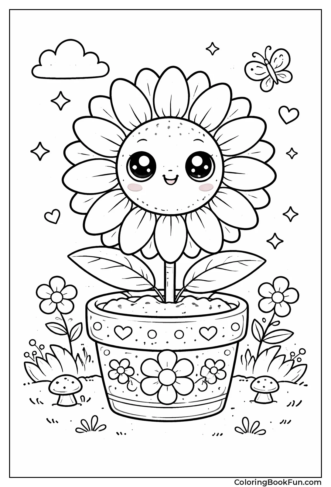 Kawaii Sunflower in Pot