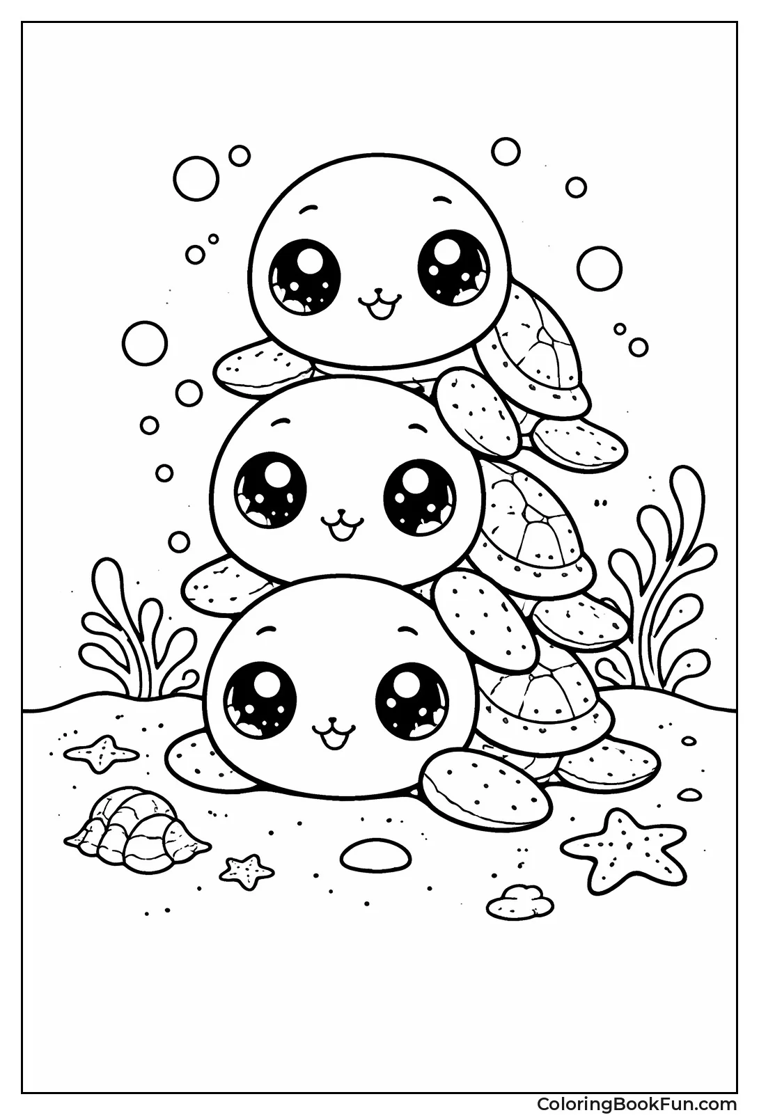 Kawaii Turtle Trio Stacked
