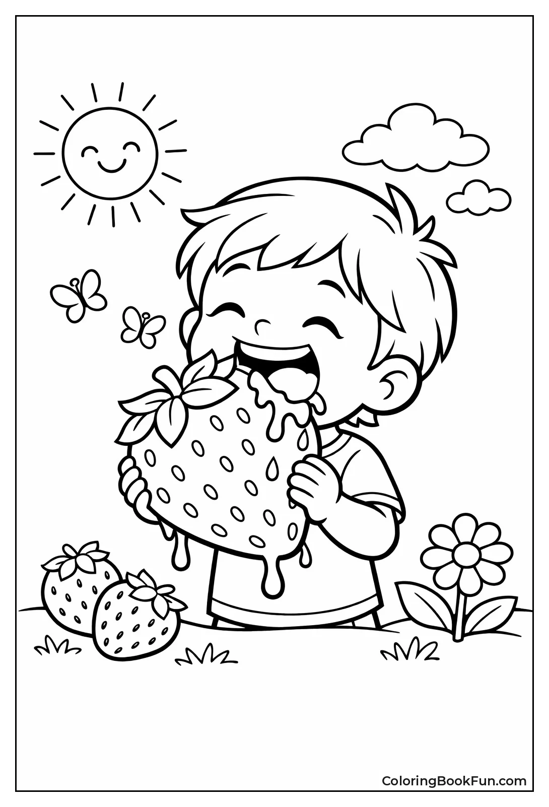 Kid Bites Juicy Strawberry