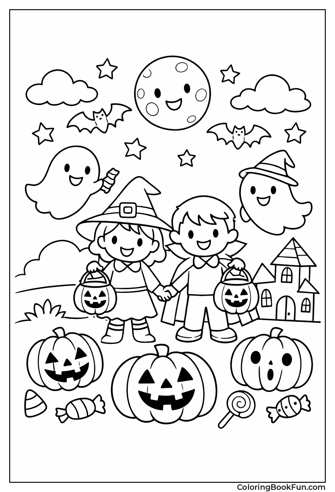 Cute Monsters Trick-or-Treating Together