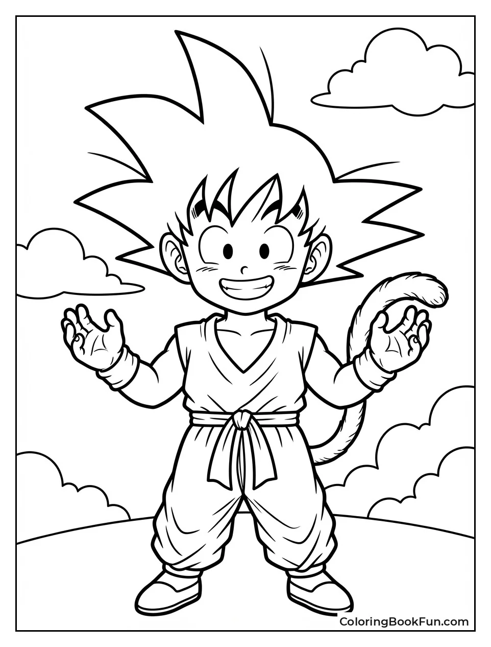 Kid Goku Smiles with Tail