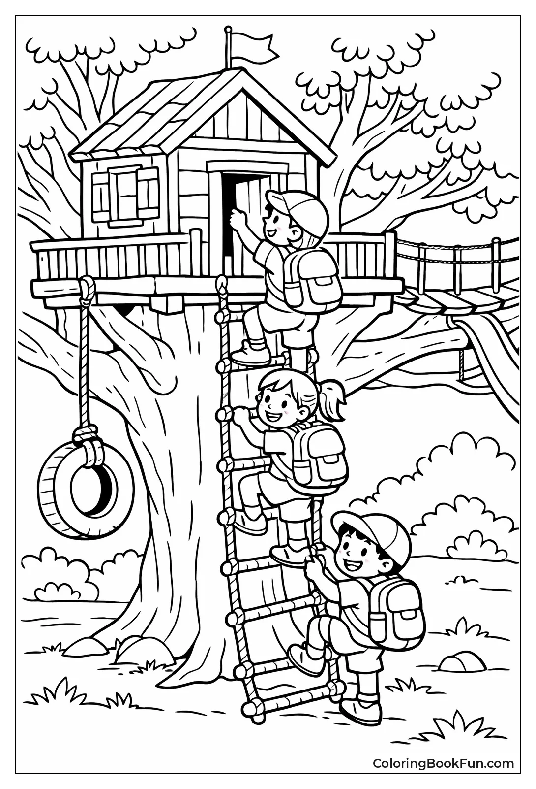Kids Climbing Rope Ladder