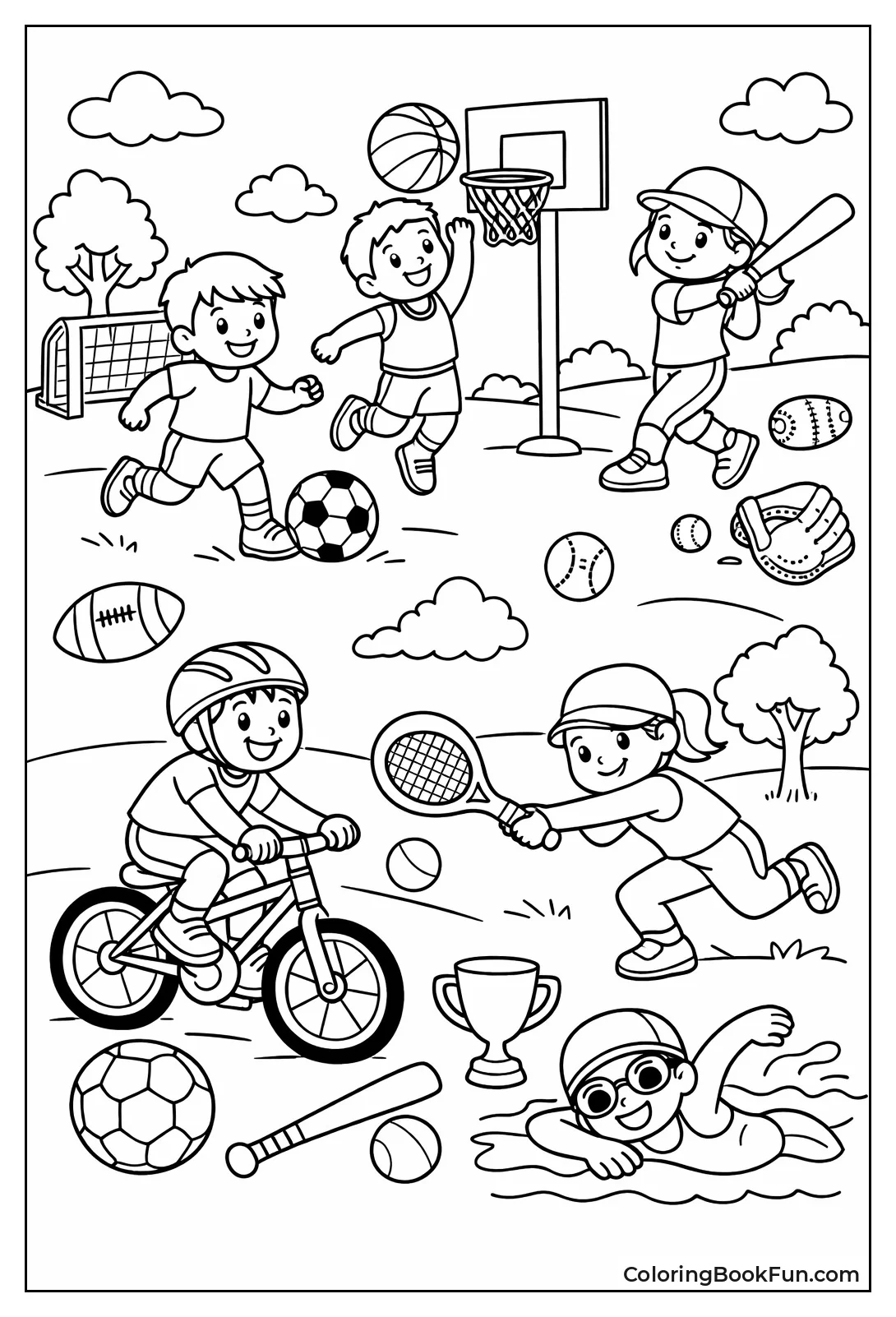 Kids Ride Bikes in Park