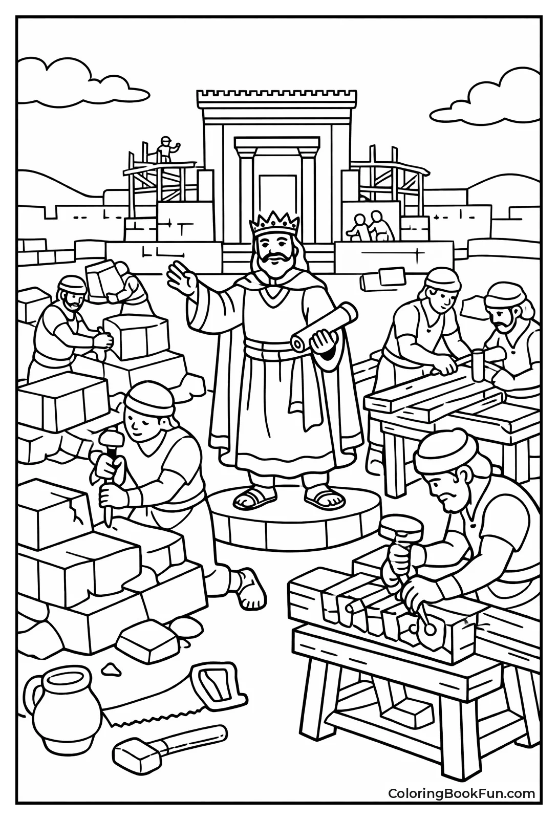 Workers Build Temple Stones