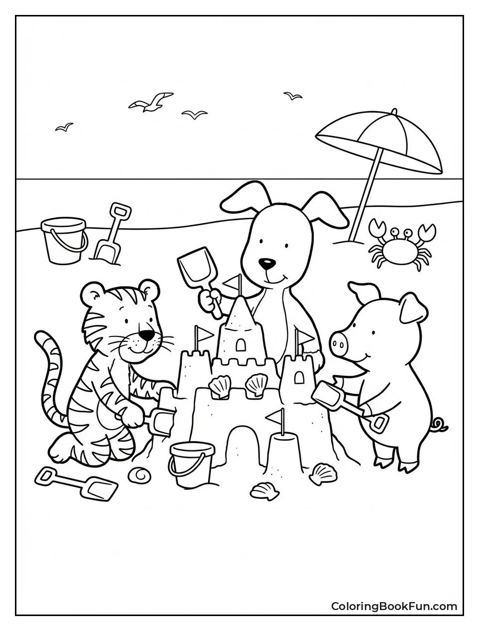 Friends Build Beach Sandcastle